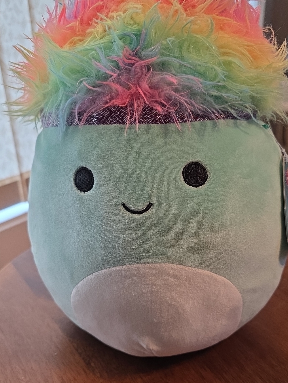 Squishmallows Mint Green Plush with Rainbow Faux-Fur Hair